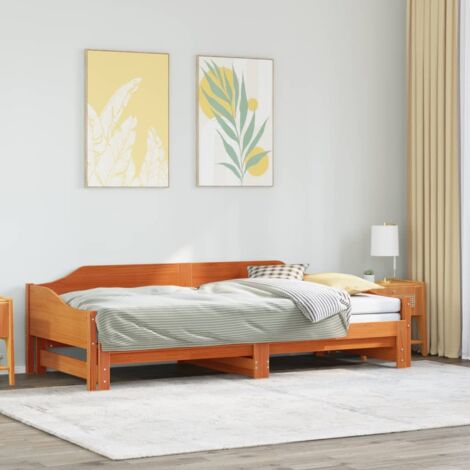 Daybed with Trundle without Mattress Wax Brown 90x200 cm Solid Wood vidaXL