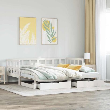 Daybed with Trundle and Drawers without Mattress White 90x200 cm vidaXL