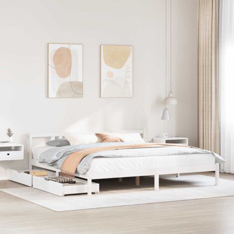 Bed Frame without Mattress White 200x200 cm Solid Wood Pine vidaXL (1/5)