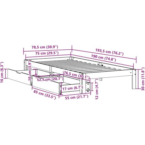 Bed Frame with Drawers without Mattress 75x190 cm Small Single vidaXL