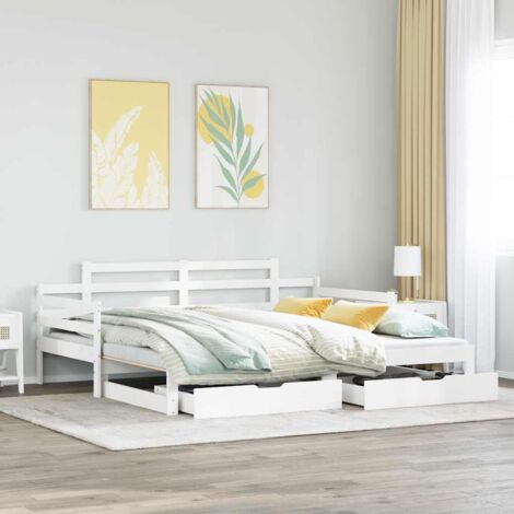 Daybed with Trundle and Drawers without Mattress White 90x190 cm Single vidaXL