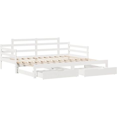 Daybed with Trundle and Drawers without Mattress White 90x190 cm Single vidaXL