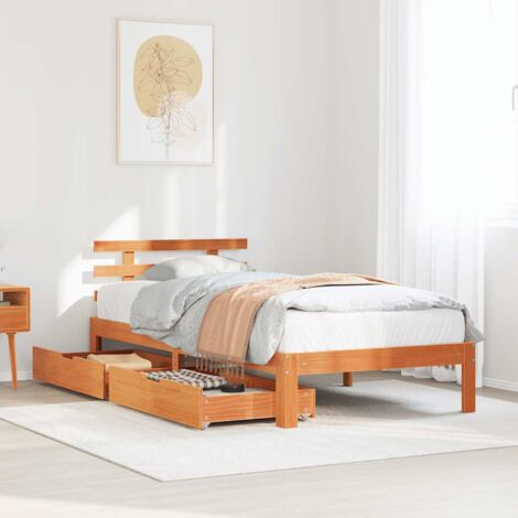 Bed Frame with Drawers without Mattress Wax Brown 75x190 cm Small Single vidaXL