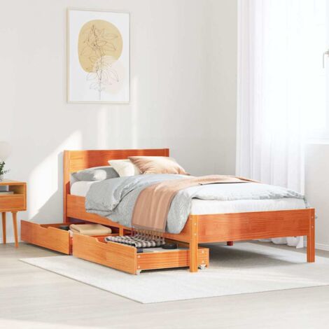 Bed Frame without Mattress Wax Brown 90x200 cm Solid Wood Pine vidaXL (1/5)