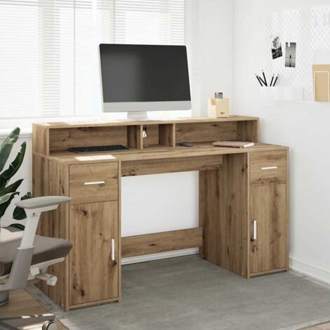 Desk with LED Lights Artisian Oak 140x55x91 cm Engineered Wood vidaXL
