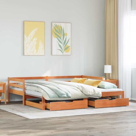 Daybed with Trundle&Drawers without Mattress Wax Brown 90x200 cm vidaXL