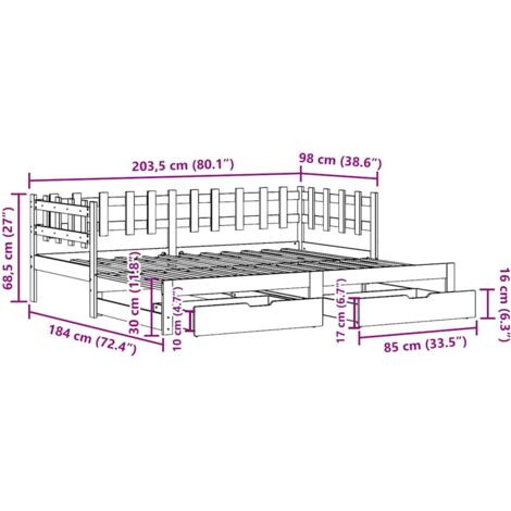 Daybed with Trundle and Drawers without Mattress 90x200 cm vidaXL