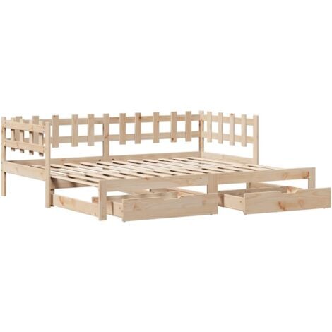 Daybed with Trundle and Drawers without Mattress 90x200 cm vidaXL