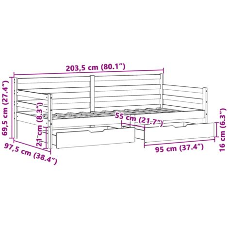 Daybed with Drawers without Mattress 90x200 cm Solid Wood vidaXL