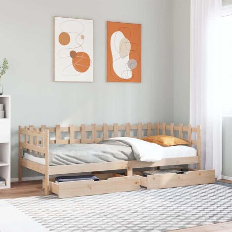 Daybed with Drawers without Mattress 90x190 cm Single Solid Wood vidaXL