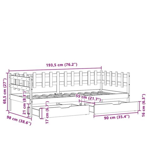 Daybed with Drawers without Mattress 90x190 cm Single Solid Wood vidaXL