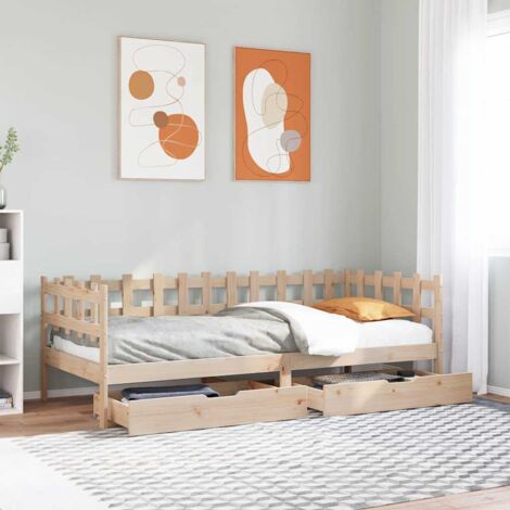 Daybed with Drawers without Mattress 90x200 cm Solid Wood vidaXL