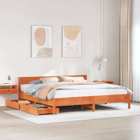 Bed Frame without Mattress Wax Brown 180x200 cm Super King Solid Wood Pine vidaXL (1/5)
