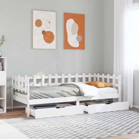 Daybed with Drawers without Mattress White 90x190 cm Single Solid Wood vidaXL