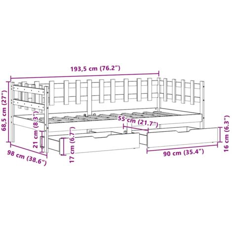 Daybed with Drawers without Mattress White 90x190 cm Single Solid Wood vidaXL