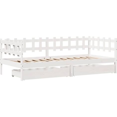 Daybed with Drawers without Mattress White 90x190 cm Single Solid Wood vidaXL