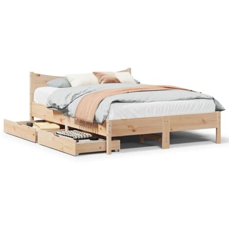 vidaXL Bed Frame with Drawers 120x190 cm Small Double Solid Wood Pine (1/5)
