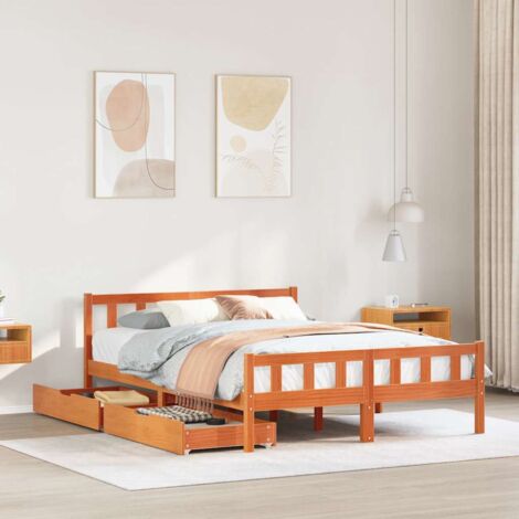 Bed Frame without Mattress Wax Brown 160x200 cm Solid Wood Pine vidaXL (1/5)