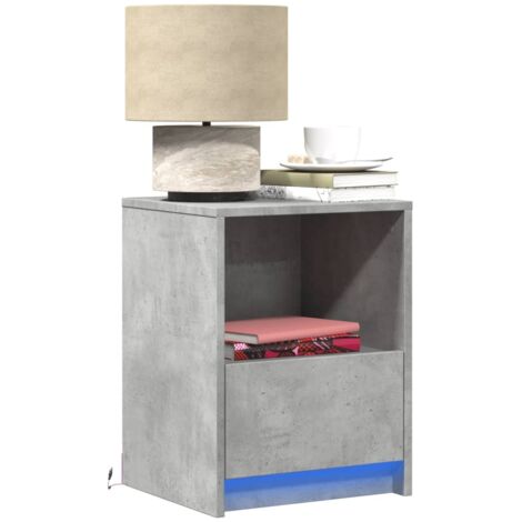 Bedside Cabinet with LED Lights Concrete Grey Engineered Wood vidaXL (1/5)