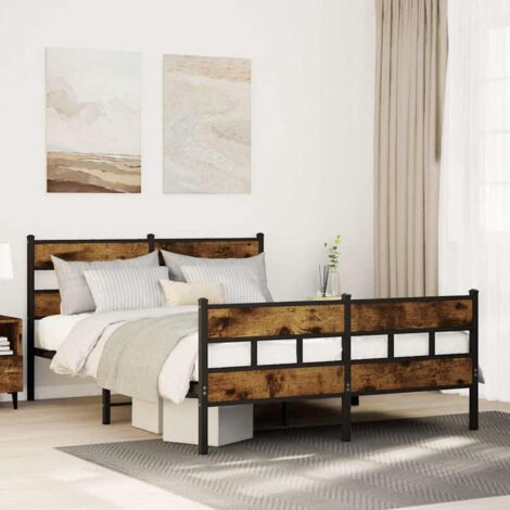 Metal Bed Frame without Mattress Smoked Oak 140x190 cm vidaXL (1/5)