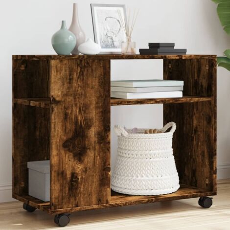Side Table with Wheels Smoked Oak 70x35x60 cm Engineered Wood vidaXL