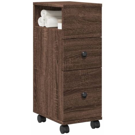 Narrow Bathroom Cabinet with Wheels Brown Oak Engineered Wood vidaXL (1/5)