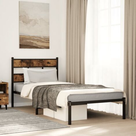 Metal Bed Frame without Mattress Smoked Oak 90x190 cm Single vidaXL (1/5)