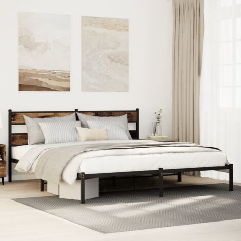 Metal Bed Frame without Mattress Smoked Oak 183x213 cm vidaXL (1/5)