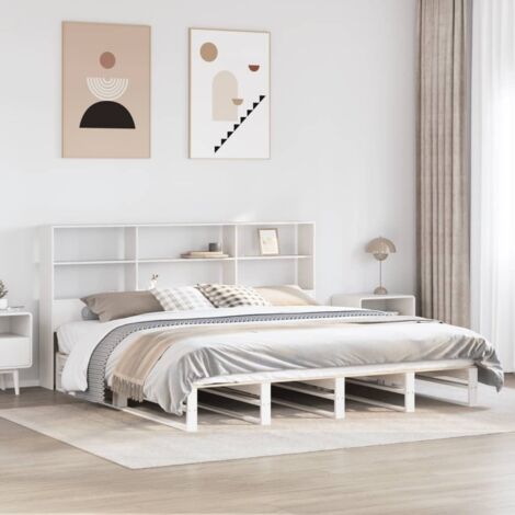 Bookcase Bed without Mattress White 180x200 cm Super King Solid Wood vidaXL (1/5)