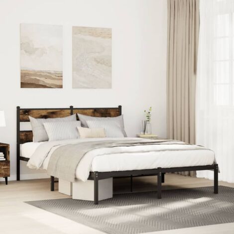 Metal Bed Frame without Mattress Smoked Oak 140x200 cm vidaXL (1/5)
