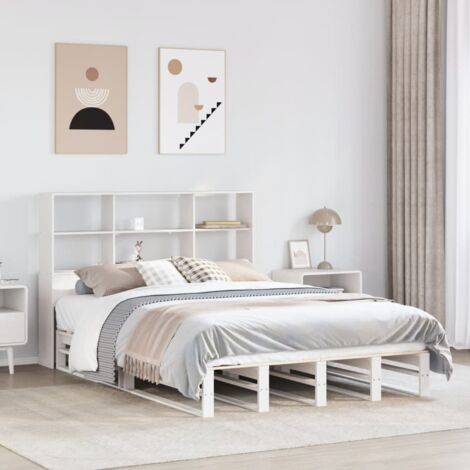Bookcase Bed without Mattress White 160x200 cm Solid Wood vidaXL (1/5)