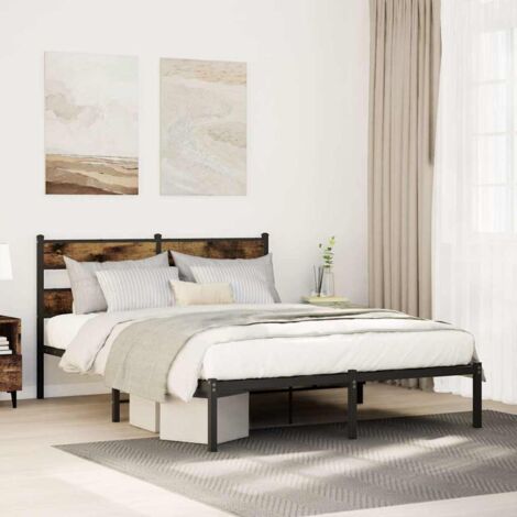 Metal Bed Frame without Mattress Smoked Oak 135x190 cm Double vidaXL (1/5)