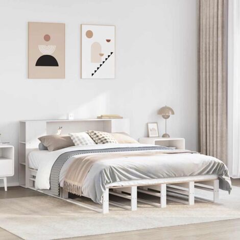 Bookcase Bed without Mattress White 160x200 cm Solid Wood vidaXL (1/5)