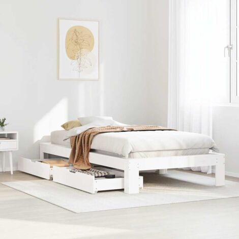 Bed Frame without Mattress White 90x190 cm Single Solid Wood Pine vidaXL (1/5)