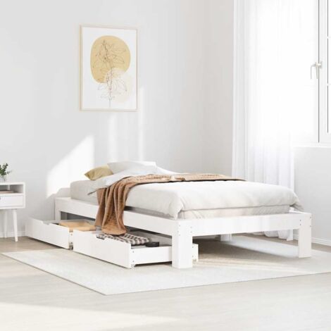 Bed Frame without Mattress White 90x200 cm Solid Wood Pine vidaXL (1/5)