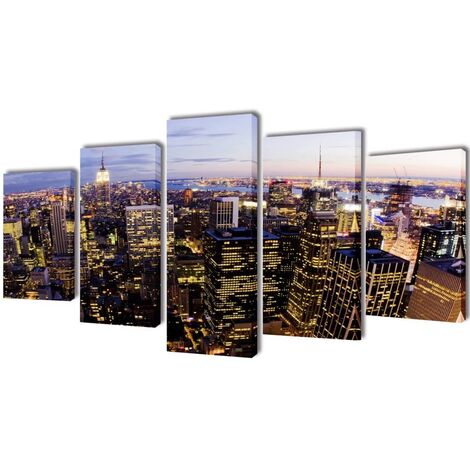 Canvas Wall Print Set Birds Eye View of New York Skyline 200x100cm vidaXL