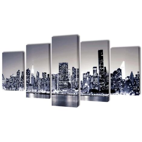 Canvas Wall Print Set Monochrome New York Skyline 100 x 50 cm vidaXL