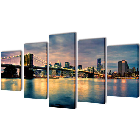 Canvas Wall Print Set Brooklyn Bridge River View 200 x 100 cm vidaXL