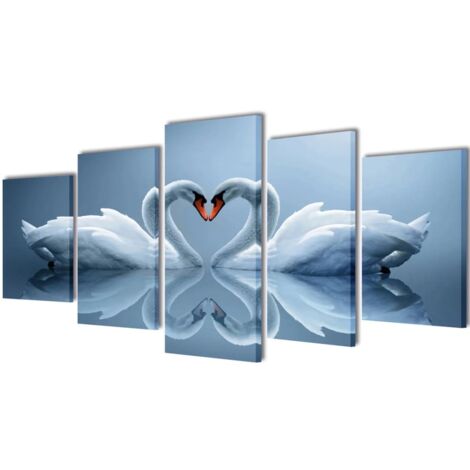 Canvas Wall Print Set Swan 200 x 100 cm vidaXL