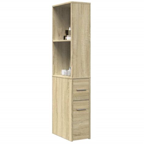 Narrow Bathroom Cupboard with Wheels Sonoma Oak Engineered Wood vidaXL