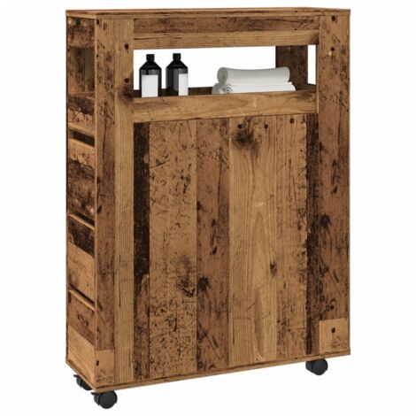 Narrow Bathroom Cabinet with Wheels Old Wood Engineered Wood vidaXL (1/5)