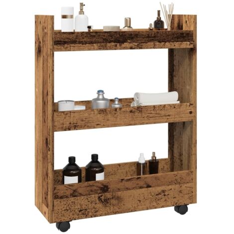 Narrow Storage Trolley 3 Tier Old Wood Engineered Wood vidaXL