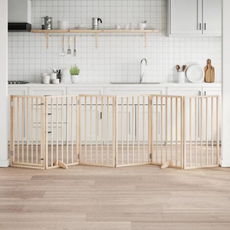 Dog Gate with Door Foldable 6 Panels 300 cm Poplar Wood vidaXL
