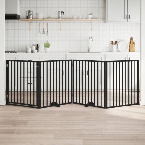 Dog Gate with Door Foldable 4 Panels Black 320 cm Poplar Wood vidaXL