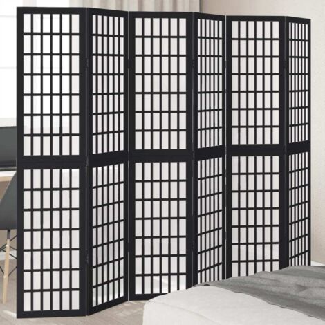 Room Divider 6 Panels Black Solid Wood Paulownia vidaXL