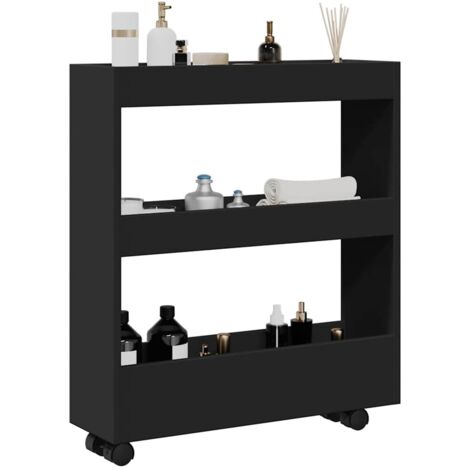 Narrow Storage Trolley 3 Tier Black Engineered Wood vidaXL