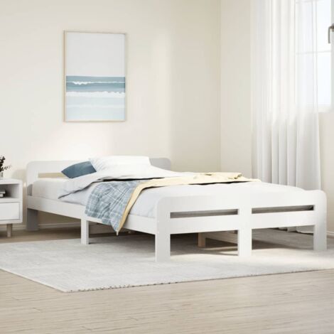 Bed Frame without Mattress White 135x190 cm Double Solid Wood Pine vidaXL (1/5)