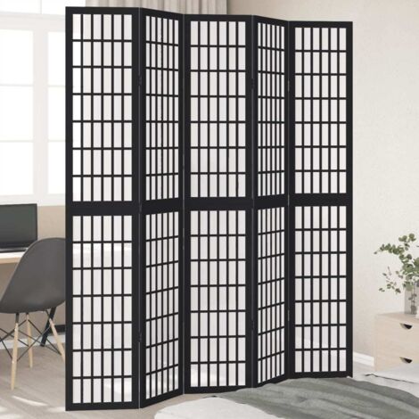 Room Divider 5 Panels Black Solid Wood Paulownia vidaXL