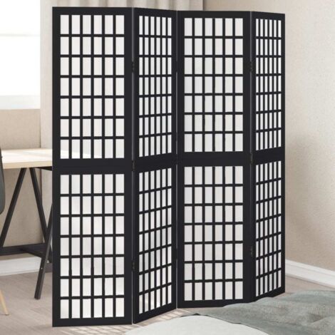 Room Divider 4 Panels Black Solid Wood Paulownia vidaXL