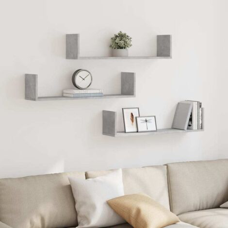 Wall Shelves 3 pcs Concrete Grey 80x18x18 cm Engineered Wood vidaXL (1/5)